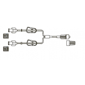 Item# LS685 Bifurcated LightSafe® MicroBore Extension Set, (2) female luer-locks, (2) color coded pinch clamps, male luer-lock, CODAN FlowStop Cap™ 50/CS