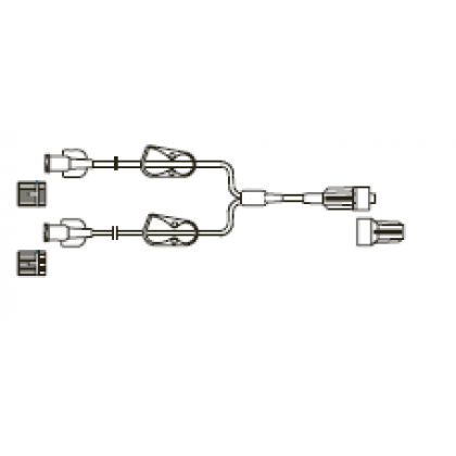 Item# LS685 Bifurcated LightSafe® MicroBore Extension Set, (2) female luer-locks, (2) color coded pinch clamps, male luer-lock, CODAN FlowStop Cap™ 50/CS